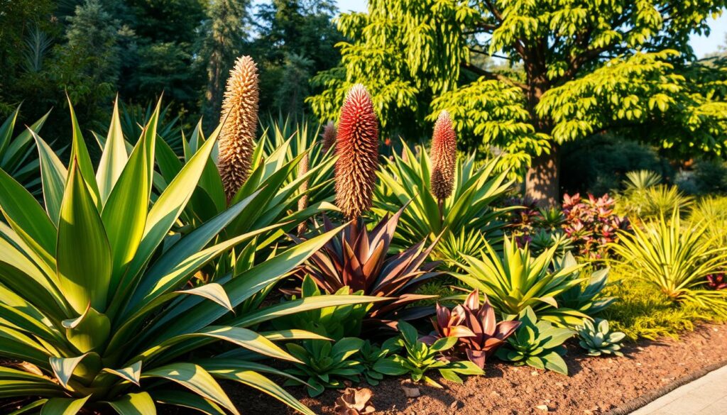 A lush, vibrant garden scene featuring an array of distinctive plants with names beginning with the letter X. In the foreground, a cluster of exotic Xanthosoma leaves unfurls, their arrow-shaped blades casting soft shadows on the well-tended soil. The midground showcases a majestic Xanthorrhoeа, its tall, spiky inflorescence reaching skyward, surrounded by a diverse understory of Xerophyllum and Xiphidium. In the background, a Xylopia tree stands tall, its glossy, lance-shaped foliage creating a layered, verdant backdrop. The entire scene is bathed in warm, golden sunlight, creating a sense of tranquility and natural wonder. A compact, meticulously composed frame captures the essence of "Wprowadzenie do roślin na literę X". A lush, vibrant garden scene featuring an array of distinctive plants with names beginning with the letter X. In the foreground, a cluster of exotic Xanthosoma leaves unfurls, their arrow-shaped blades casting soft shadows on the well-tended soil. The midground showcases a majestic Xanthorrhoeа, its tall, spiky inflorescence reaching skyward, surrounded by a diverse understory of Xerophyllum and Xiphidium. In the background, a Xylopia tree stands tall, its glossy, lance-shaped foliage creating a layered, verdant backdrop. The entire scene is bathed in warm, golden sunlight, creating a sense of tranquility and natural wonder. A compact, meticulously composed frame captures the essence of "Wprowadzenie do roślin na literę X".